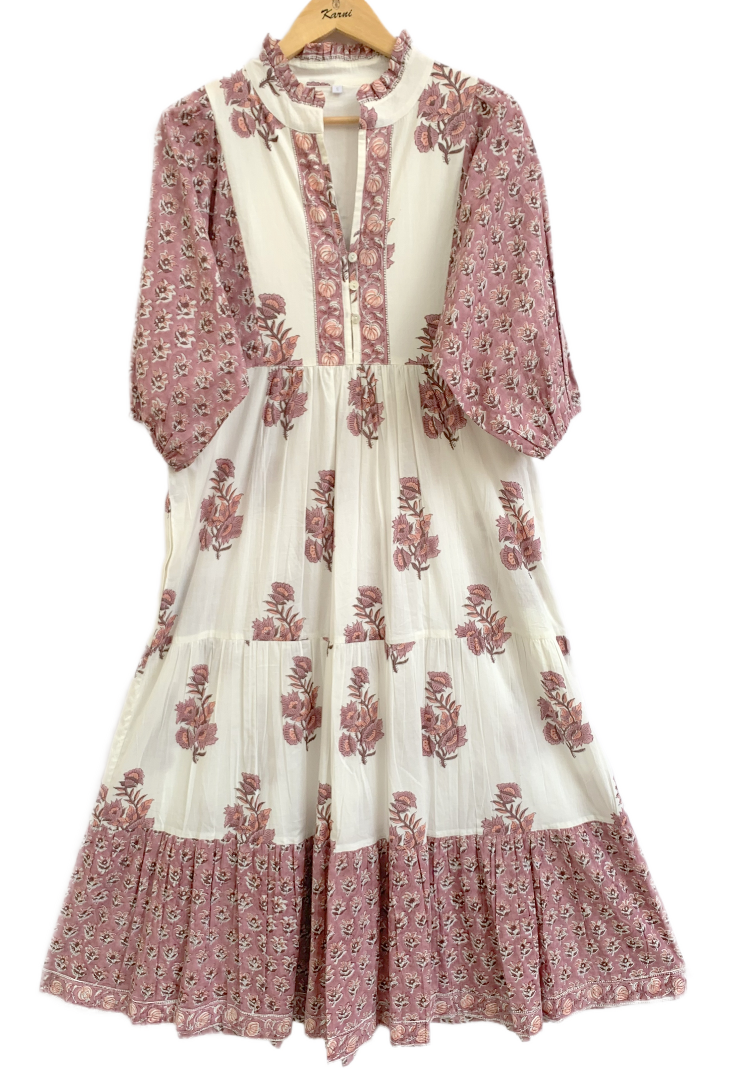 Rust Floral Hand Block Print Cotton Maxi Dress – Indian Boho Tiered Style