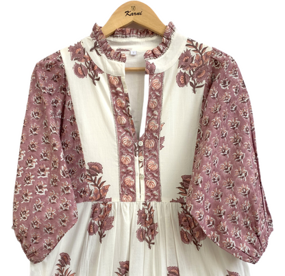 Rust Floral Hand Block Print Cotton Maxi Dress – Indian Boho Tiered Style