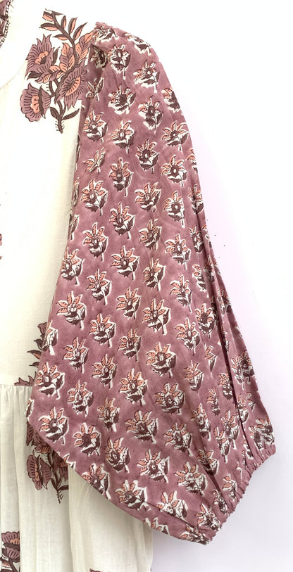 Rust Floral Hand Block Print Cotton Maxi Dress – Indian Boho Tiered Style