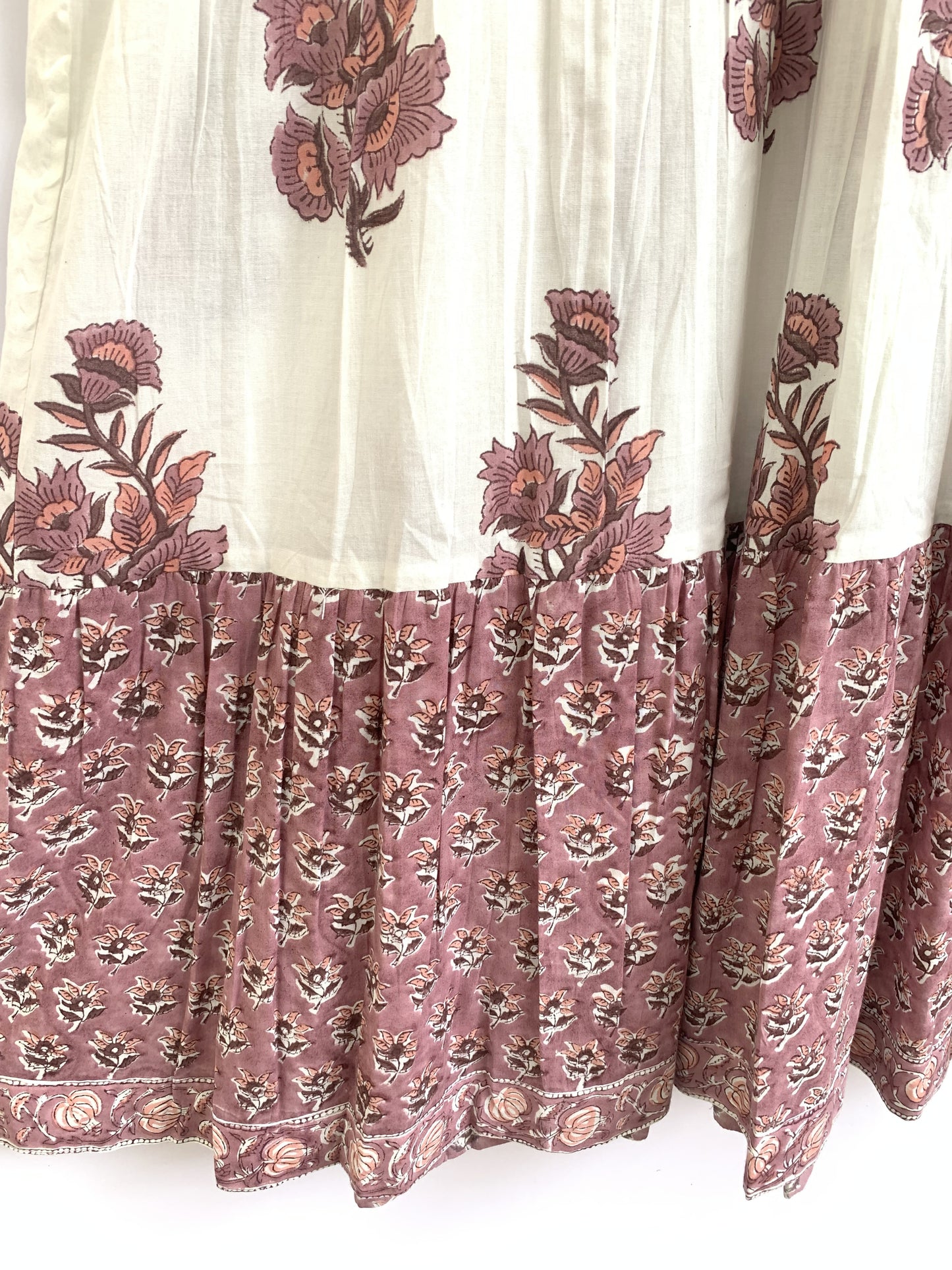 Rust Floral Hand Block Print Cotton Maxi Dress – Indian Boho Tiered Style