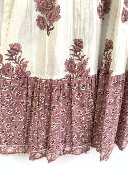 Rust Floral Hand Block Print Cotton Maxi Dress – Indian Boho Tiered Style