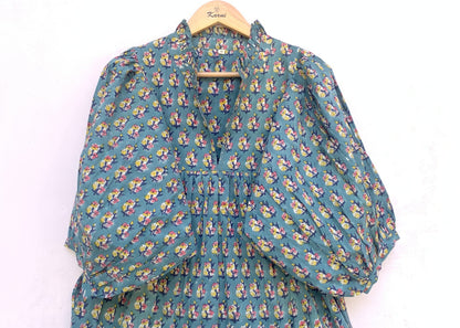 indian green yellow booty pattern block printed women's maxi dress