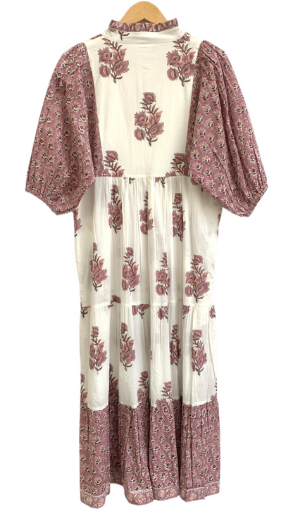 Rust Floral Hand Block Print Cotton Maxi Dress – Indian Boho Tiered Style