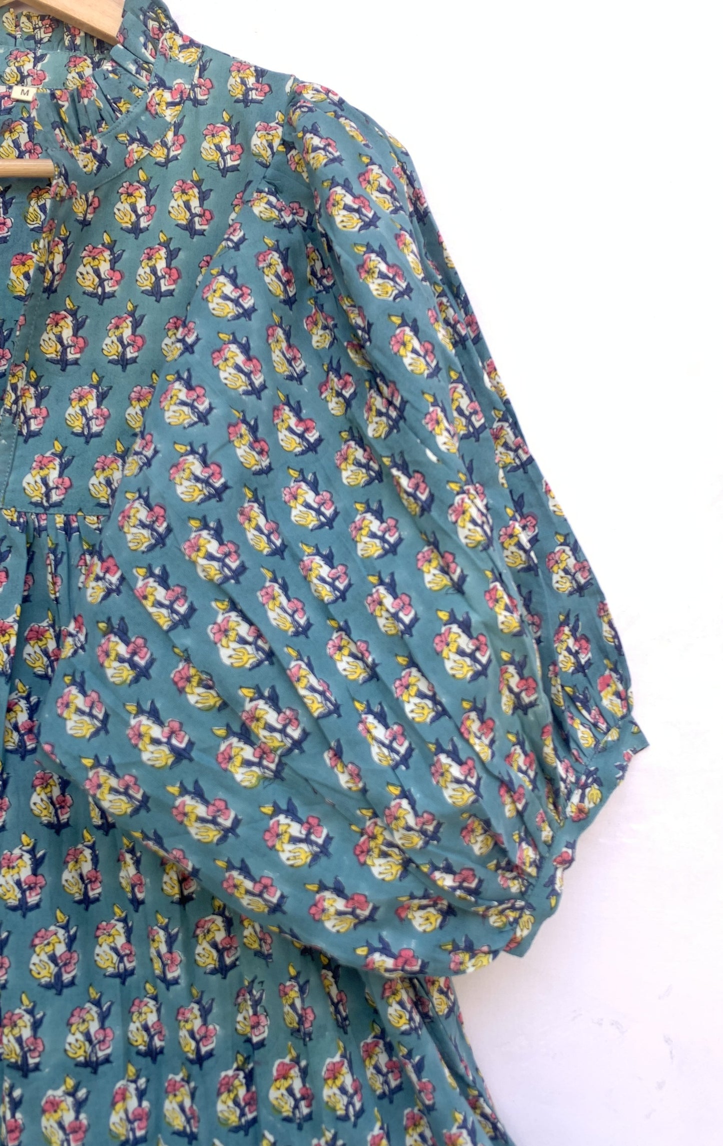 indian green yellow booty pattern block printed women's maxi dress