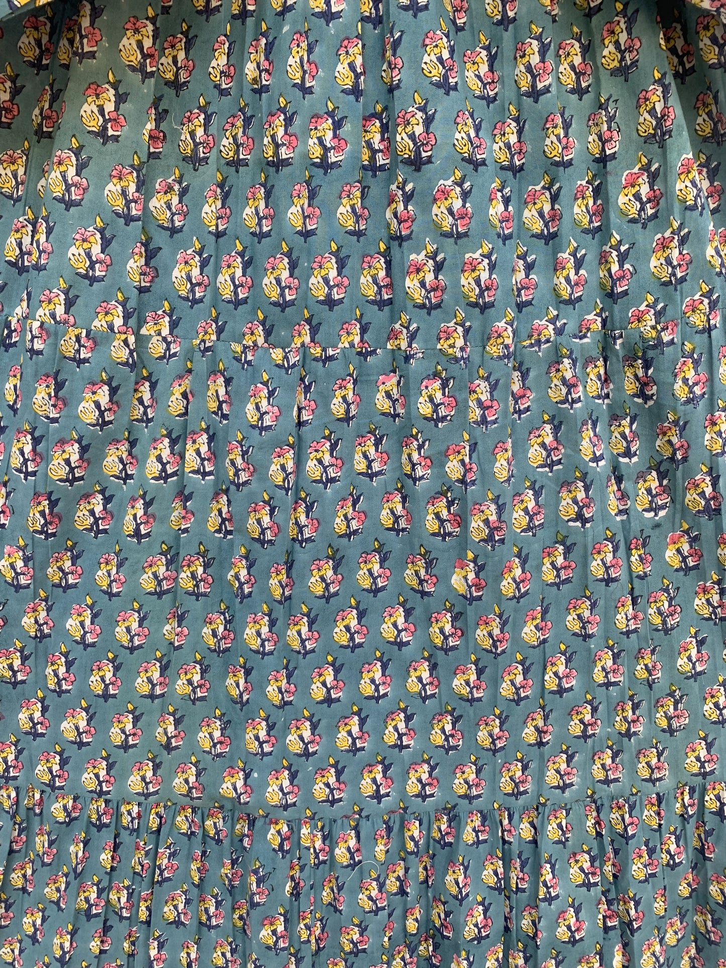 indian green yellow booty pattern block printed women's maxi dress