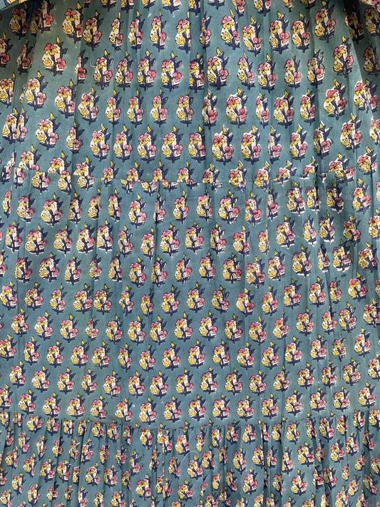 indian green yellow booty pattern block printed women's maxi dress
