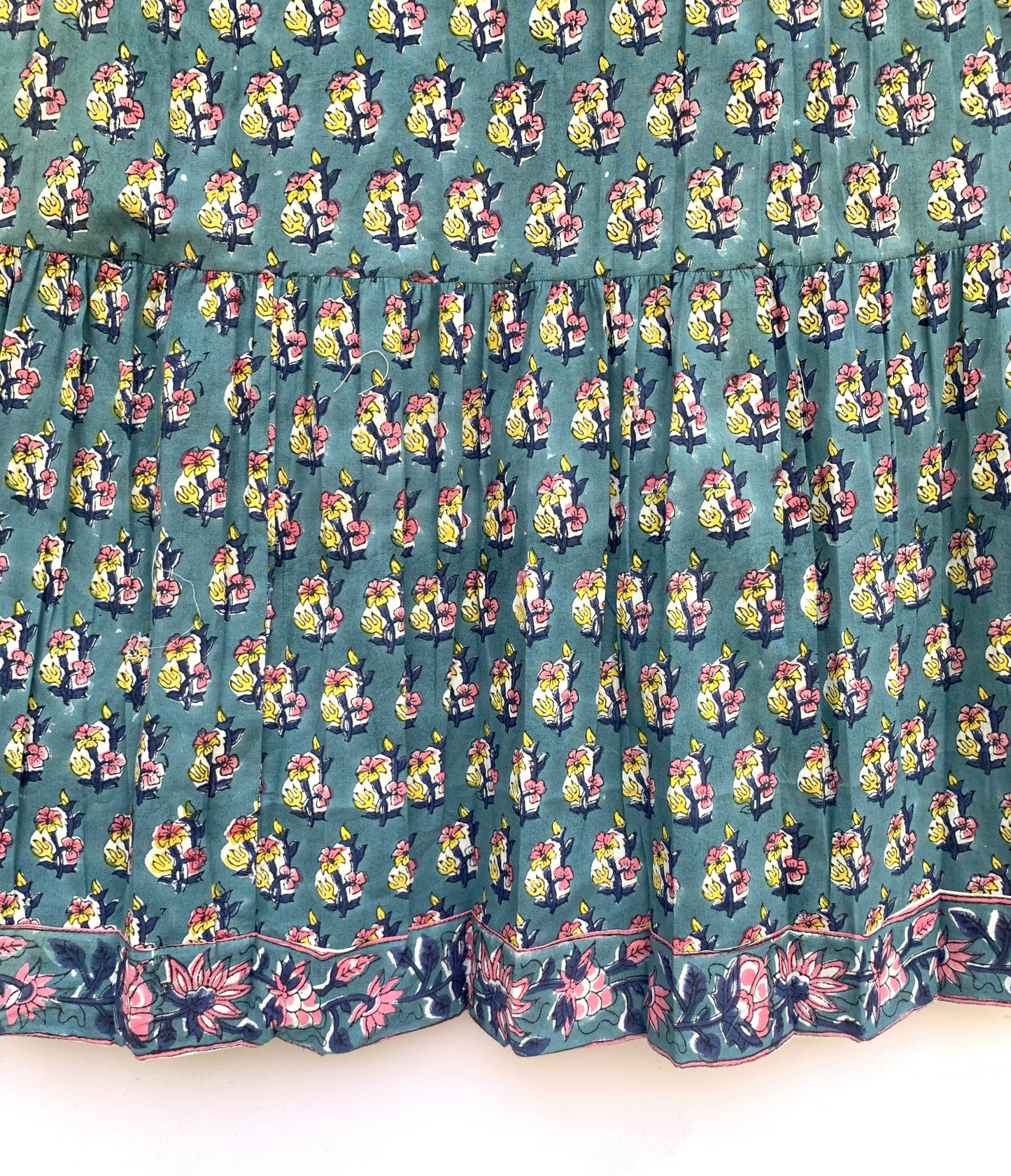 indian green yellow booty pattern block printed women's maxi dress