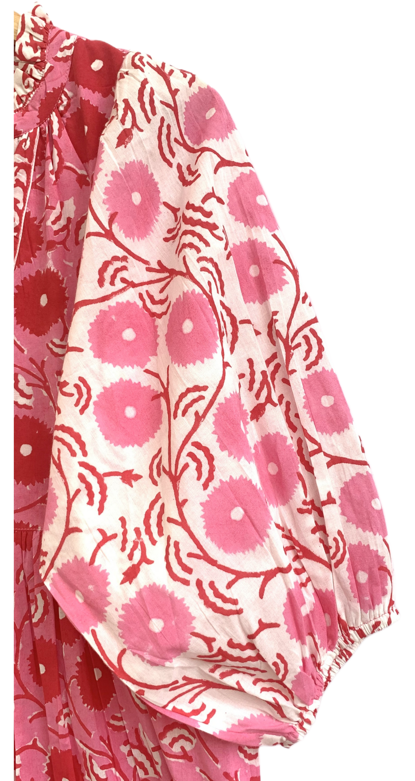 Pink & Red Floral Hand Block Print Cotton Maxi Dress – Indian Boho Tiered Dress