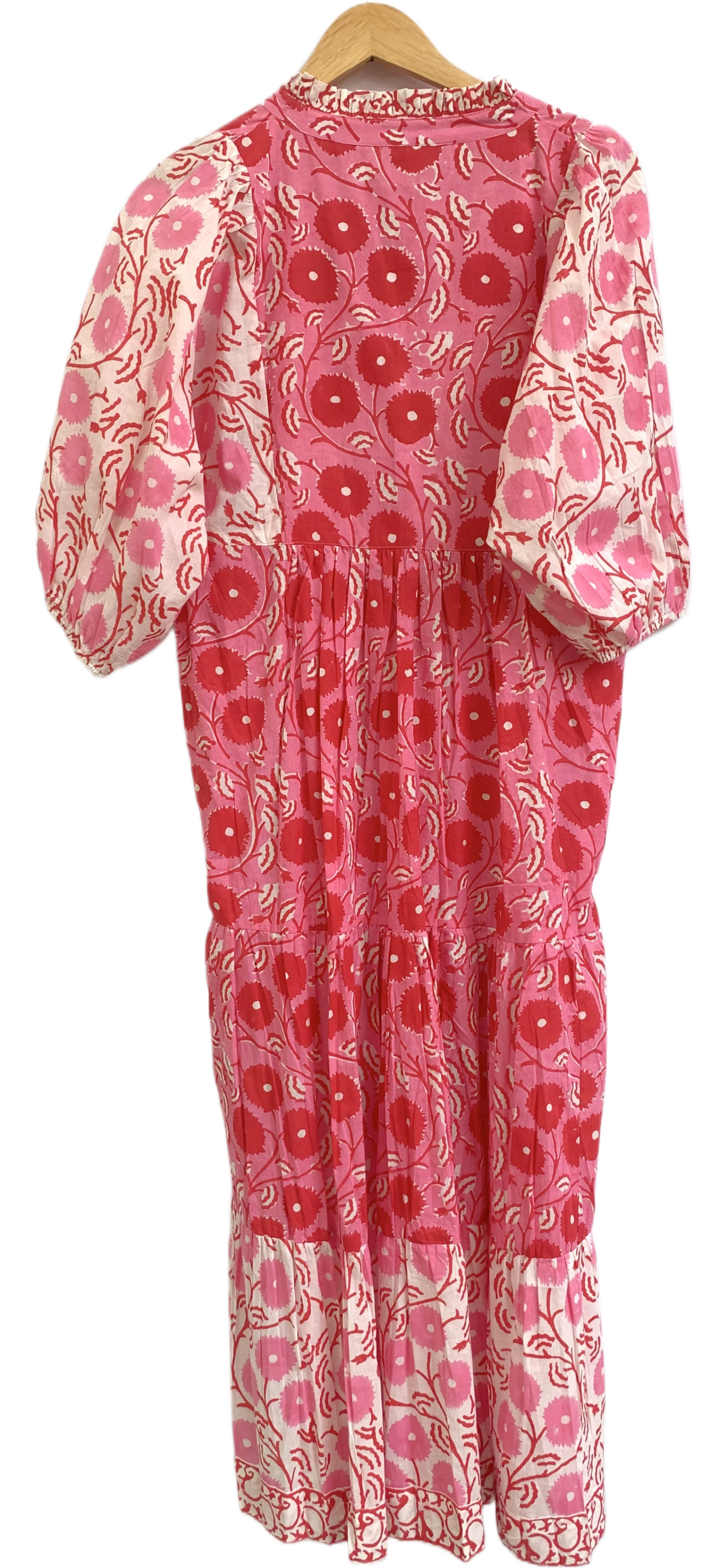 Pink & Red Floral Hand Block Print Cotton Maxi Dress – Indian Boho Tiered Dress