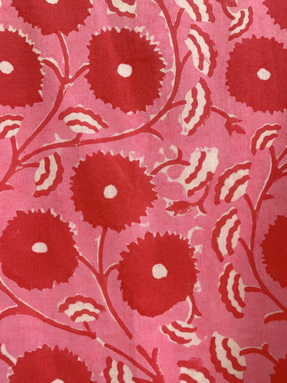 Pink & Red Floral Hand Block Print Cotton Maxi Dress – Indian Boho Tiered Dress