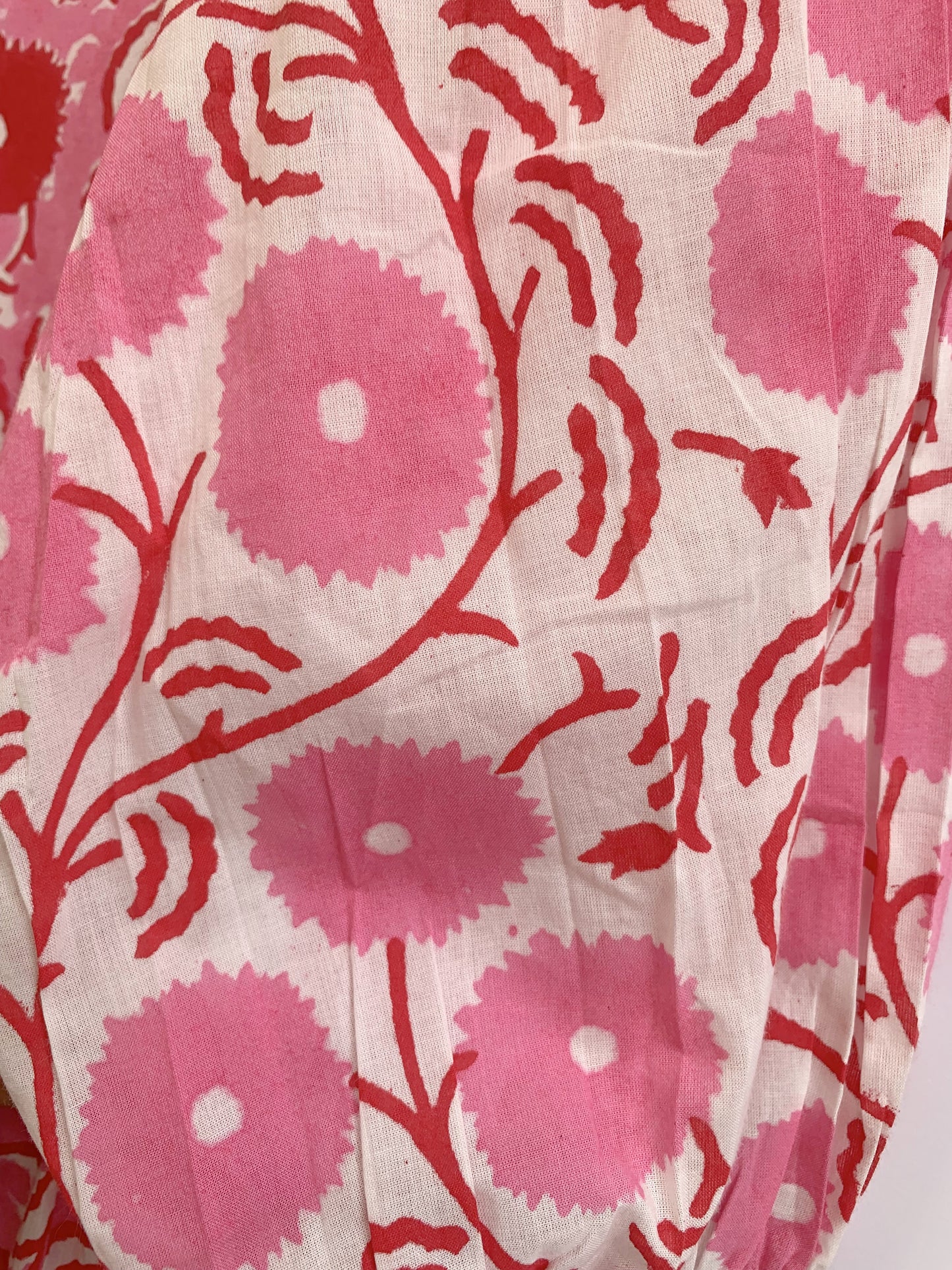 Pink & Red Floral Hand Block Print Cotton Maxi Dress – Indian Boho Tiered Dress