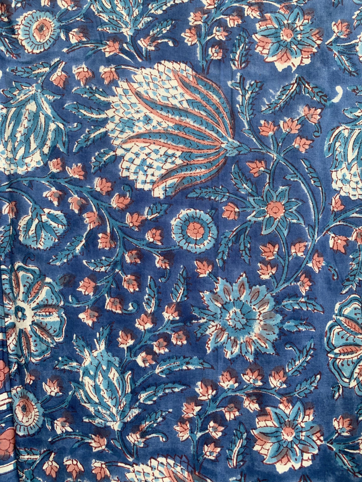 Blue Floral Hand Block Print Cotton Maxi Dress – Indian Boho Tiered Dress with Puff Sleeves