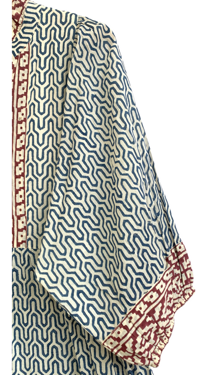 Indigo & Rust Geometric Block Print Cotton Maxi Dress – Indian Boho Tiered Dress
