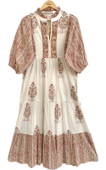 Rose Red Floral Hand Block Print Cotton Maxi Dress – Indian Boho Tiered Style