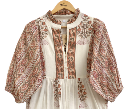 Rose Red Floral Hand Block Print Cotton Maxi Dress – Indian Boho Tiered Style