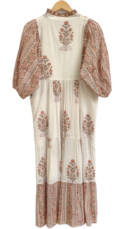 Rose Red Floral Hand Block Print Cotton Maxi Dress – Indian Boho Tiered Style