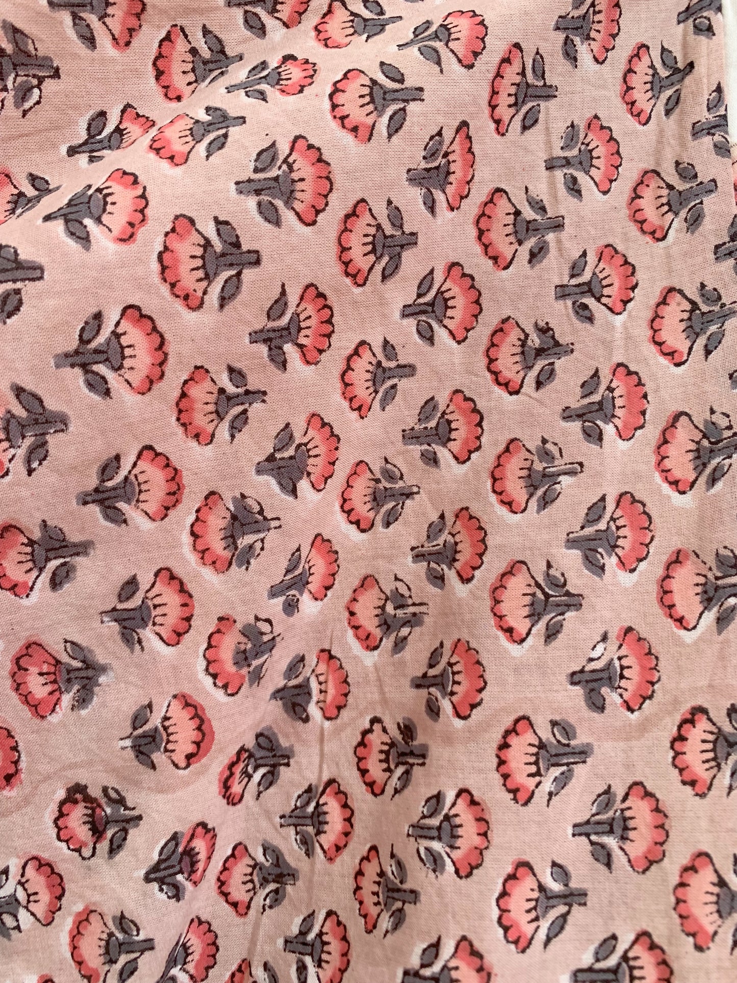 Blush Floral Hand Block Print Cotton Maxi Dress – Indian Boho Tiered Dress with Puff Sleeves