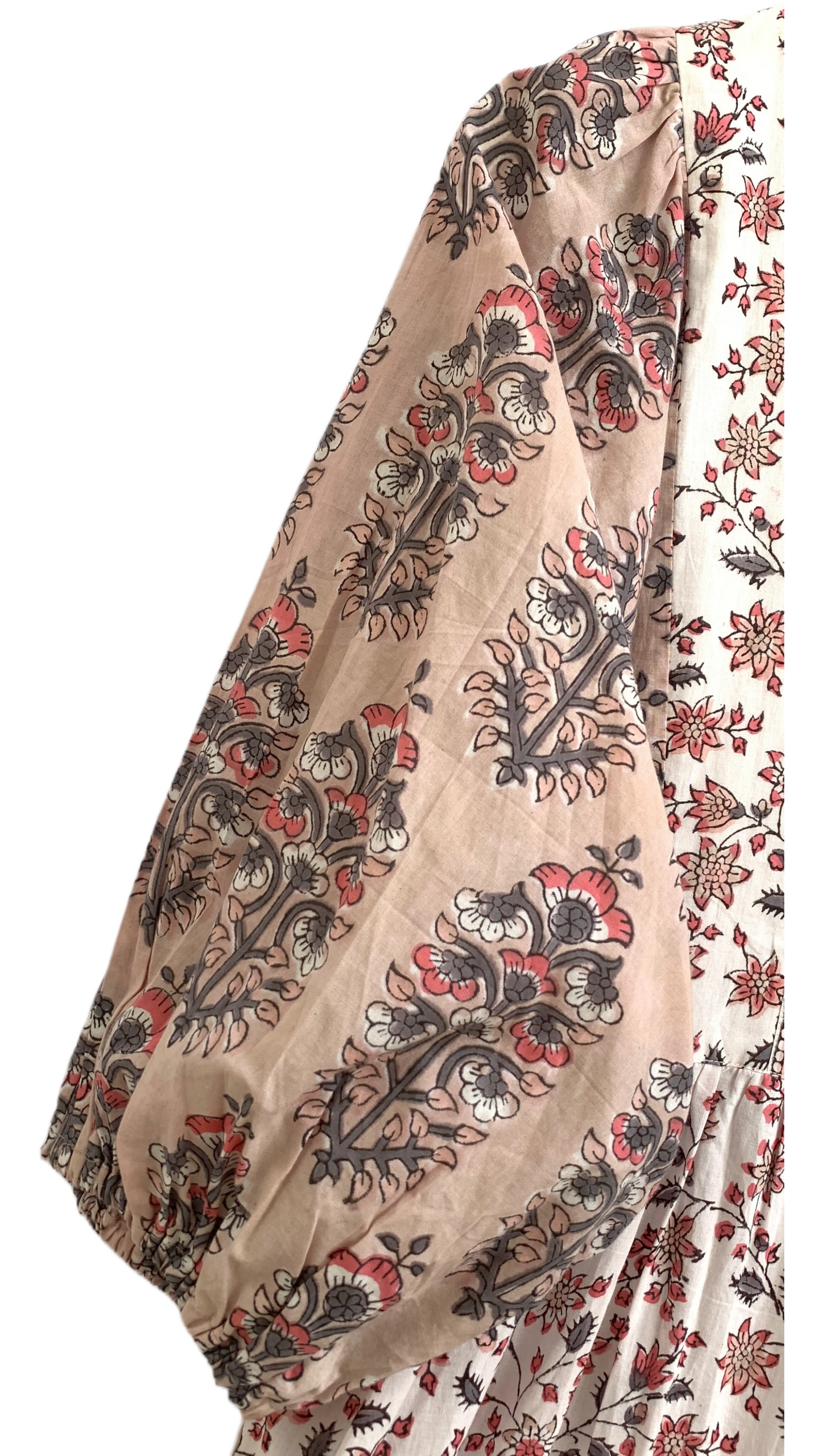 Blush Pink Beige Floral Hand Block Print Cotton Maxi Dress – Boho Tiered Summer Style