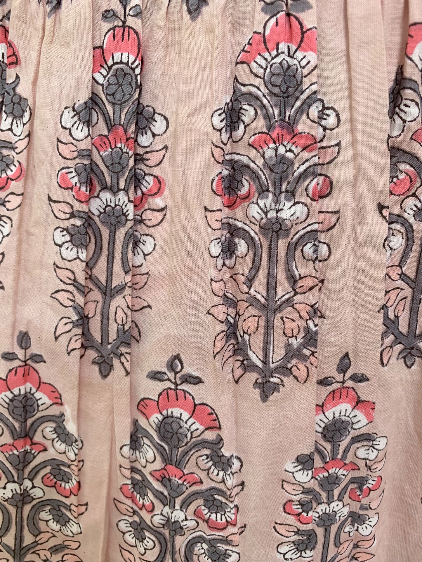 Blush Pink Beige Floral Hand Block Print Cotton Maxi Dress – Boho Tiered Summer Style