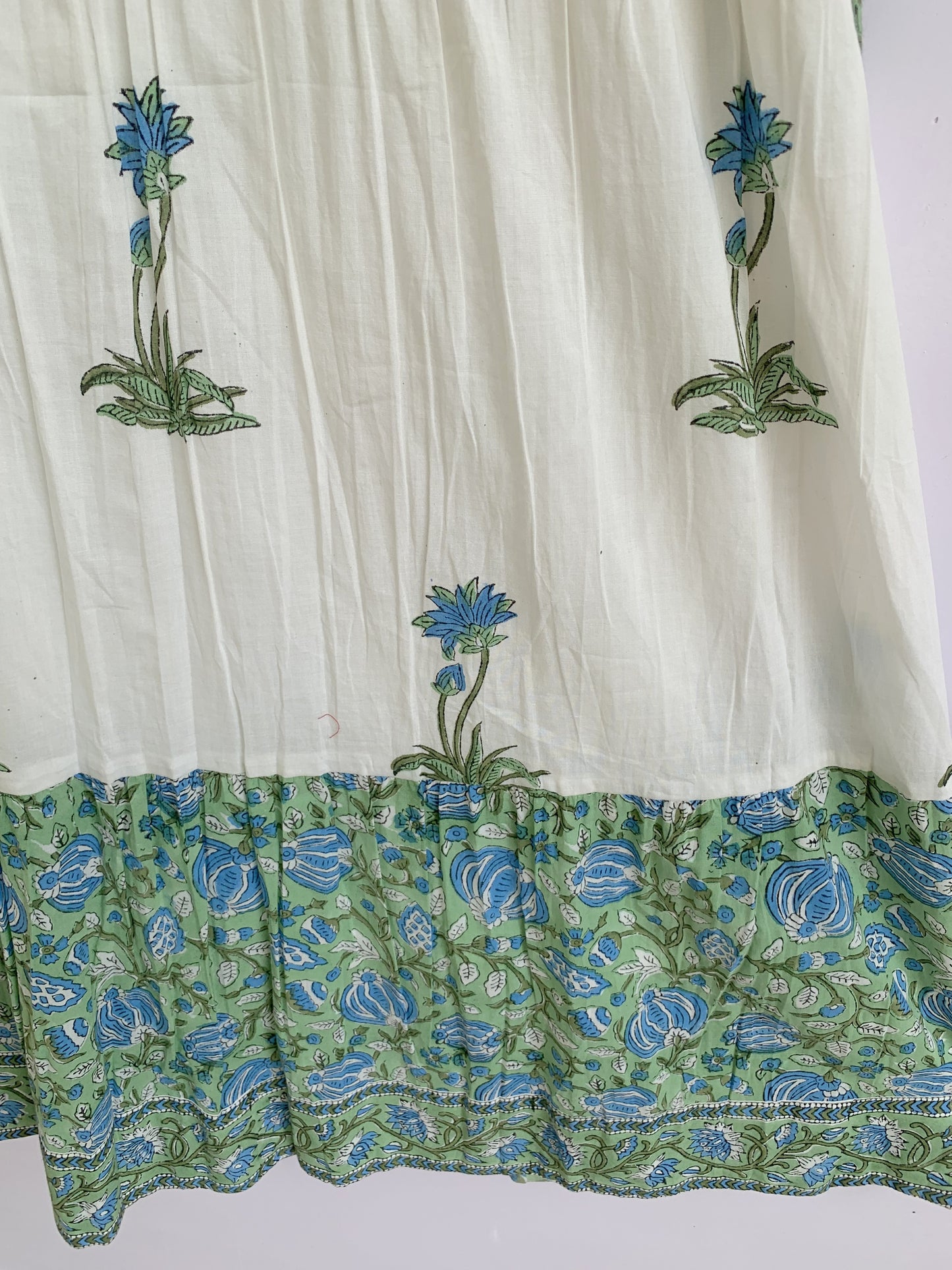 Green Floral Block Print Cotton Maxi Dress – Boho Tiered Maxi Dress