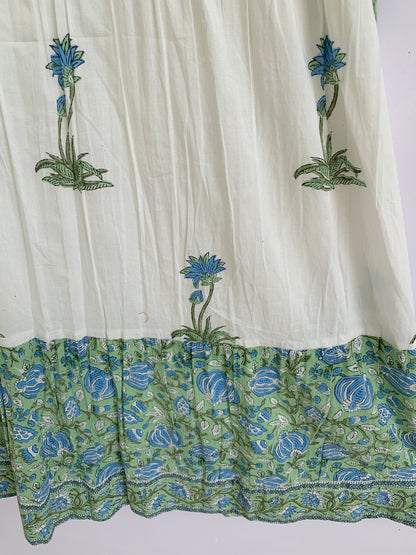 Green Floral Block Print Cotton Maxi Dress – Boho Tiered Maxi Dress