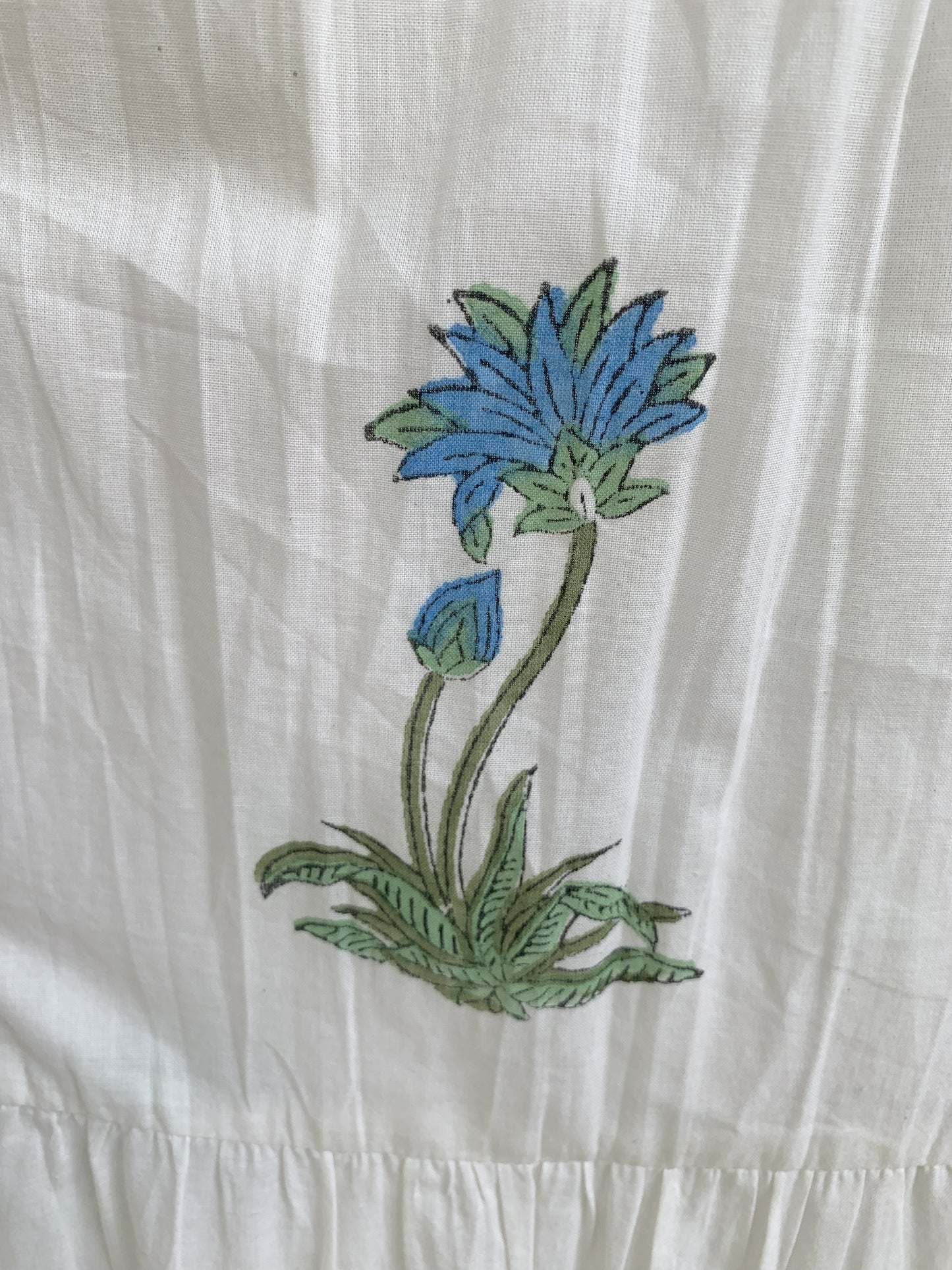 Green Floral Block Print Cotton Maxi Dress – Boho Tiered Maxi Dress