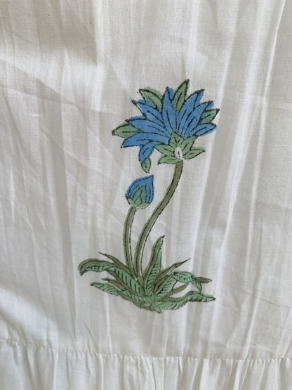 Green Floral Block Print Cotton Maxi Dress – Boho Tiered Maxi Dress