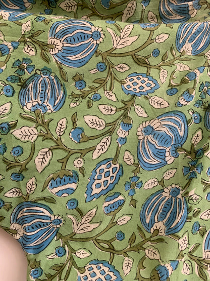 Green Floral Block Print Cotton Maxi Dress – Boho Tiered Maxi Dress