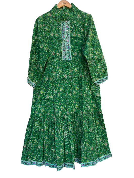 green floral hand printed maxi dress