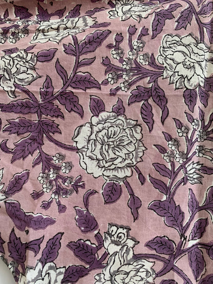 Lavender & Ivory Floral Hand Block Print Cotton Maxi Dress – Boho Tiered Dress with Puff Sleeves