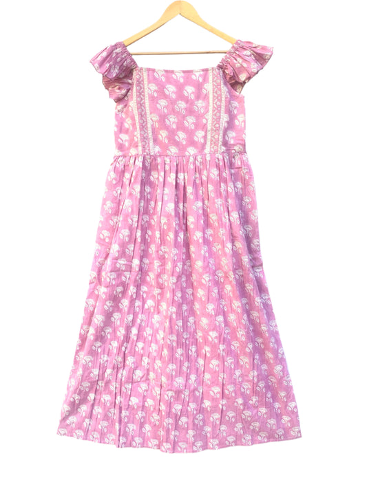 pink hand block print maxi sleeveless dress