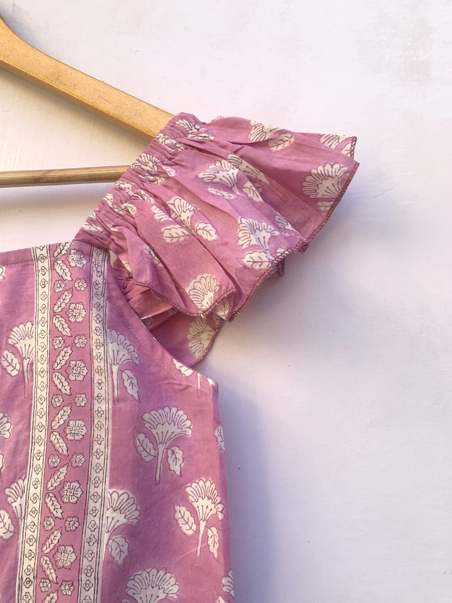 Pretty Pink Floral Cotton Maxi Dress – Frill Strap & Square Neckline – Hand Block Printed Dress