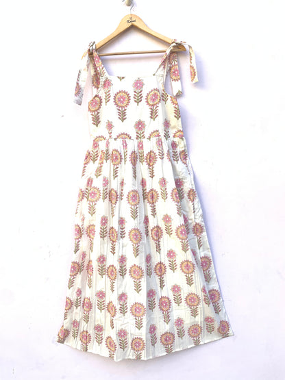 Floral Print Maxi Dress: Knotty Strap Smocked Cotton Dress