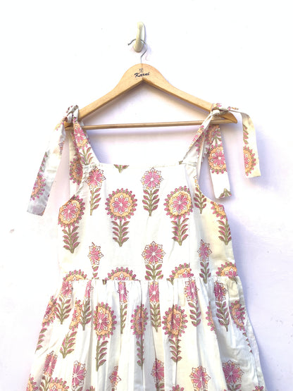 Floral Print Maxi Dress: Knotty Strap Smocked Cotton Dress