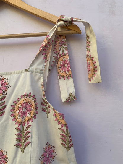 Floral Print Maxi Dress: Knotty Strap Smocked Cotton Dress