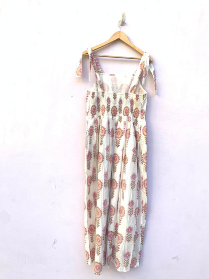 Floral Print Maxi Dress: Knotty Strap Smocked Cotton Dress