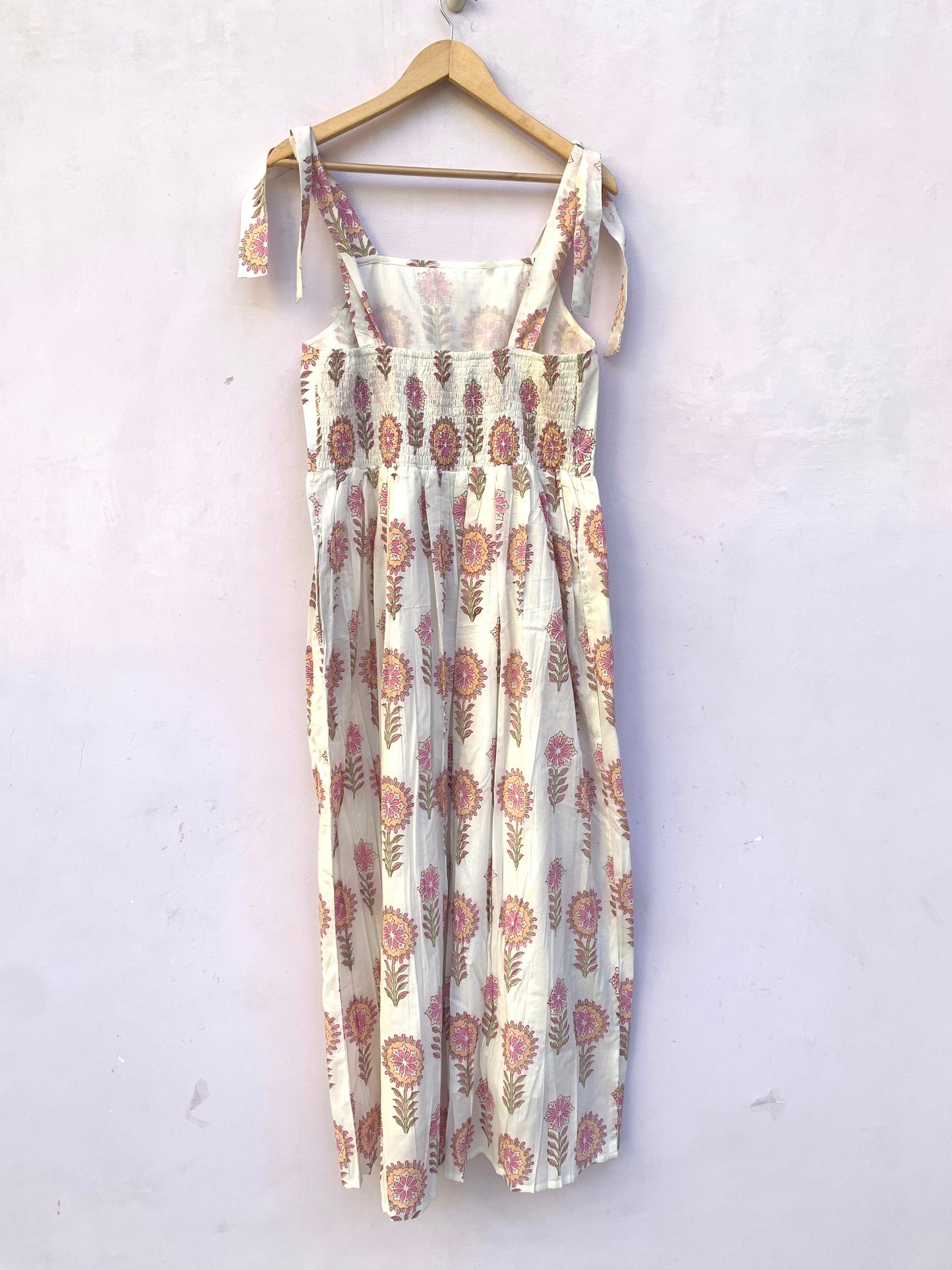 Floral Print Maxi Dress: Knotty Strap Smocked Cotton Dress