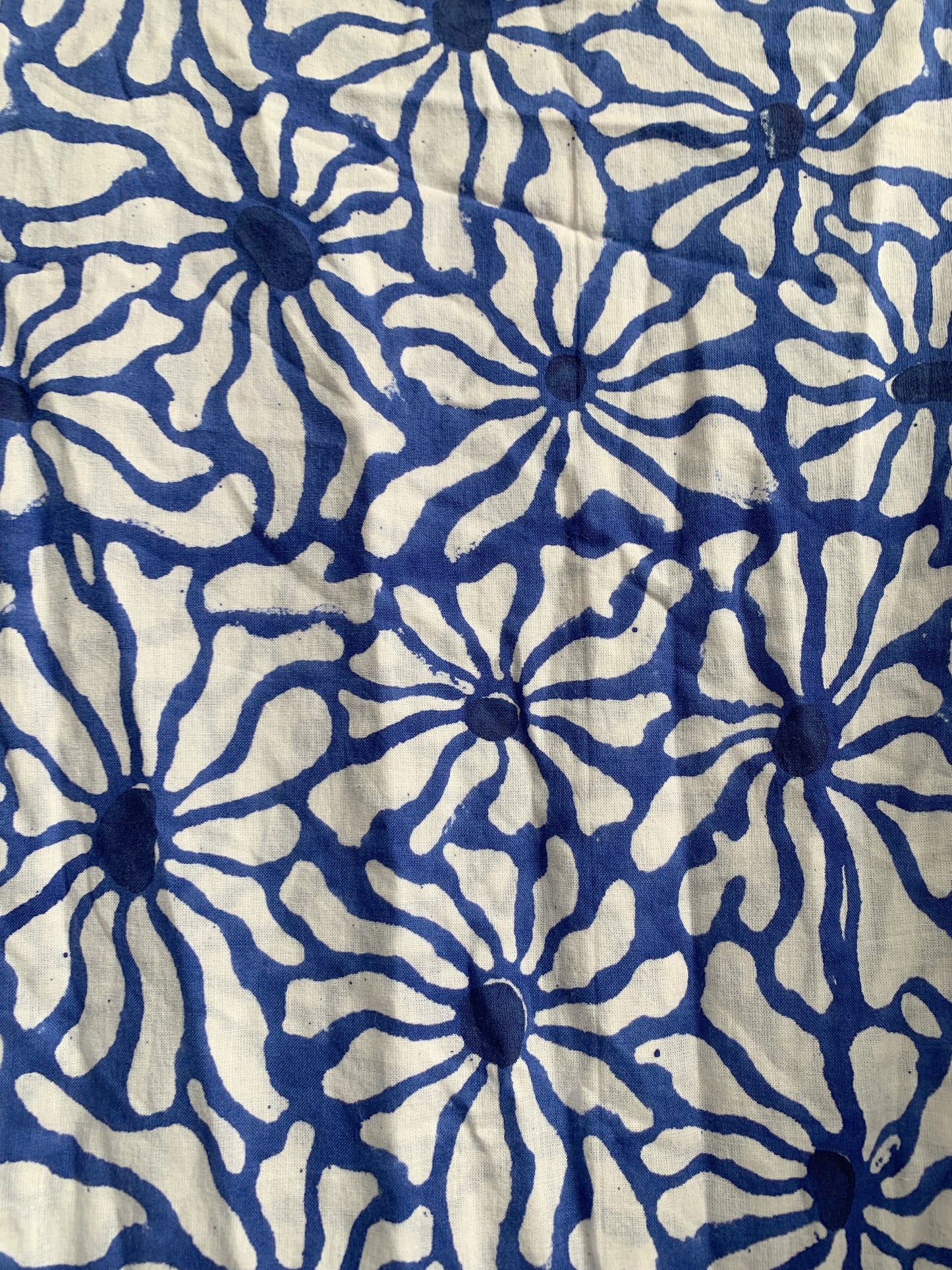 Blue White Block Print Cotton Tiered Maxi Dress – Boho Indian Summer Dress with Long Sleeves