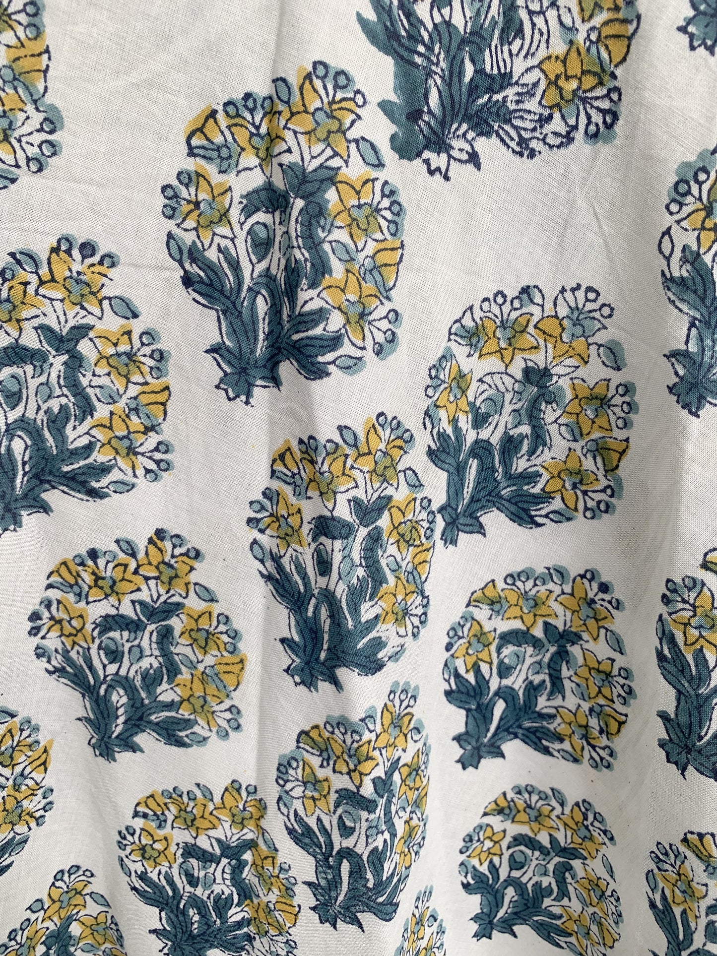 Yellow Ivory Floral Hand Block Print Cotton Maxi Dress – Boho Tiered Indian Style