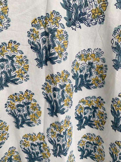 Yellow Ivory Floral Hand Block Print Cotton Maxi Dress – Boho Tiered Indian Style