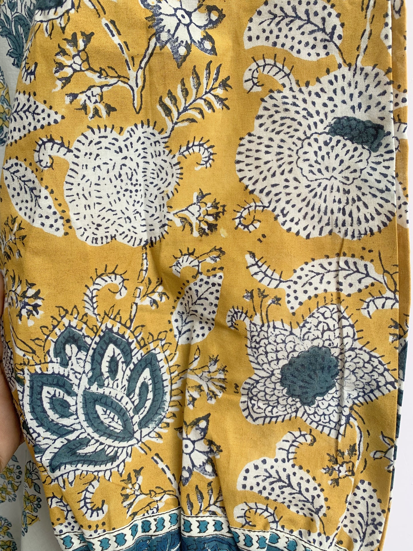 Yellow Ivory Floral Hand Block Print Cotton Maxi Dress – Boho Tiered Indian Style