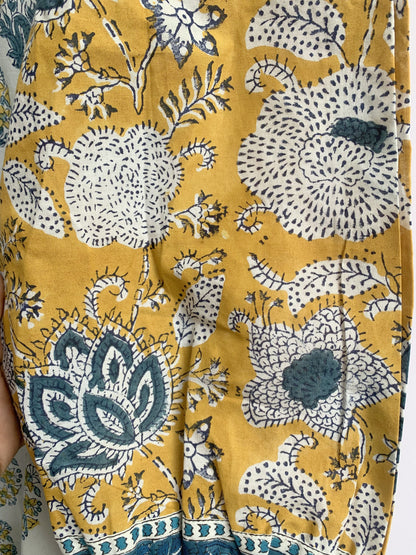 Yellow Ivory Floral Hand Block Print Cotton Maxi Dress – Boho Tiered Indian Style