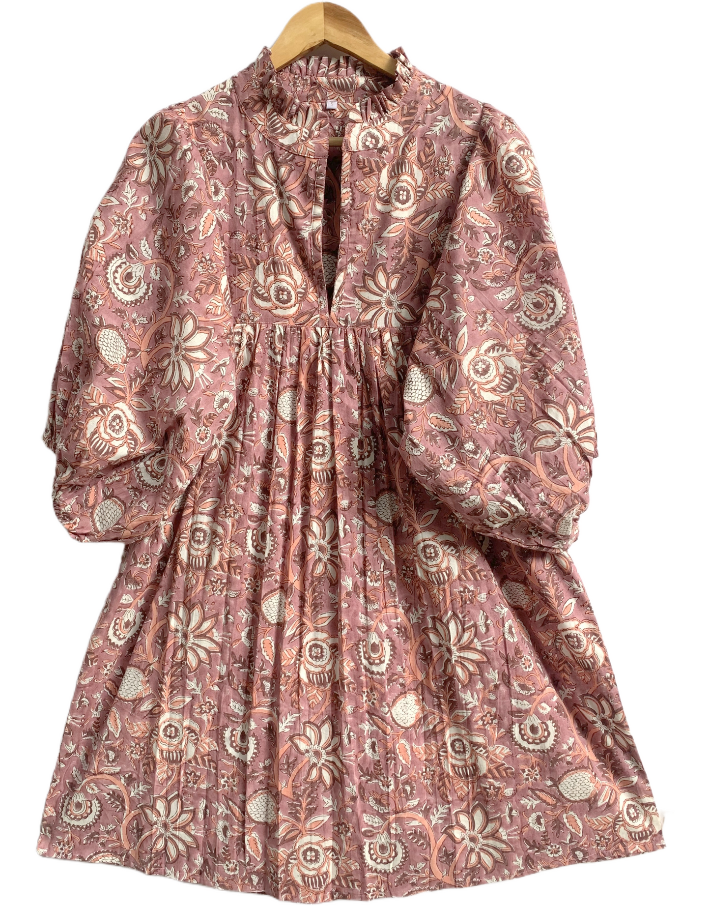Dusty Rose Floral Hand Made Cotton Mini Dress