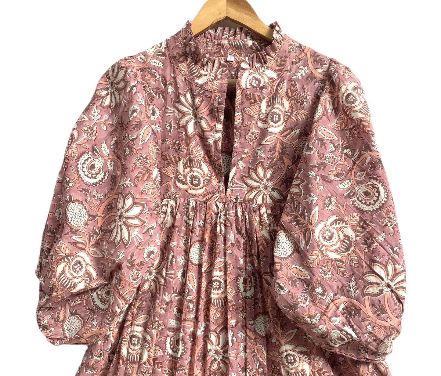Dusty Rose Floral Hand Made Cotton Mini Dress