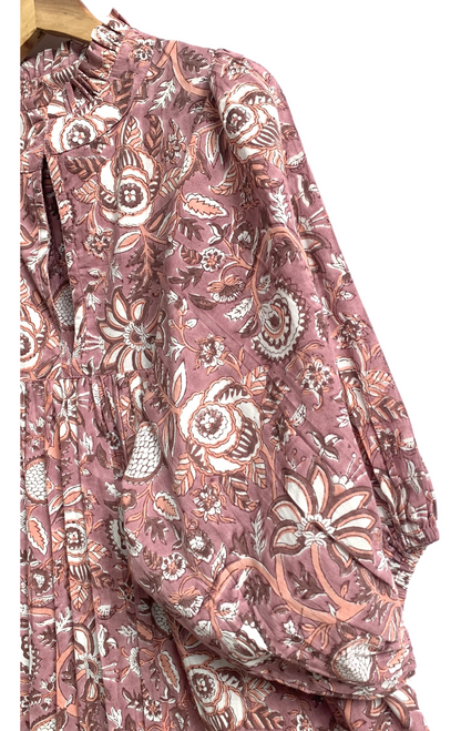 Dusty Rose Floral Hand Made Cotton Mini Dress