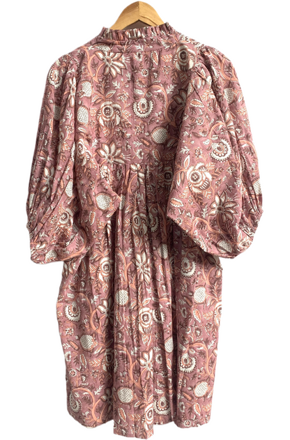 Dusty Rose Floral Hand Made Cotton Mini Dress