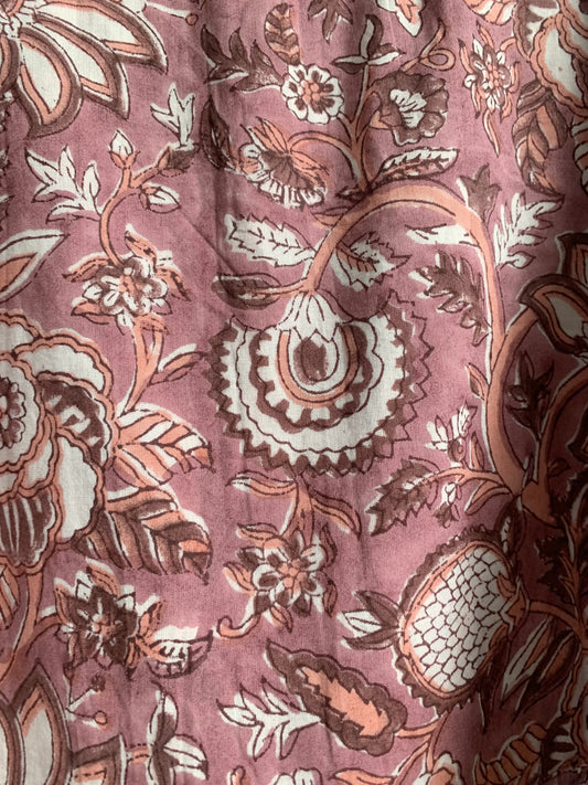 Dusty Rose Floral Hand Made Cotton Mini Dress