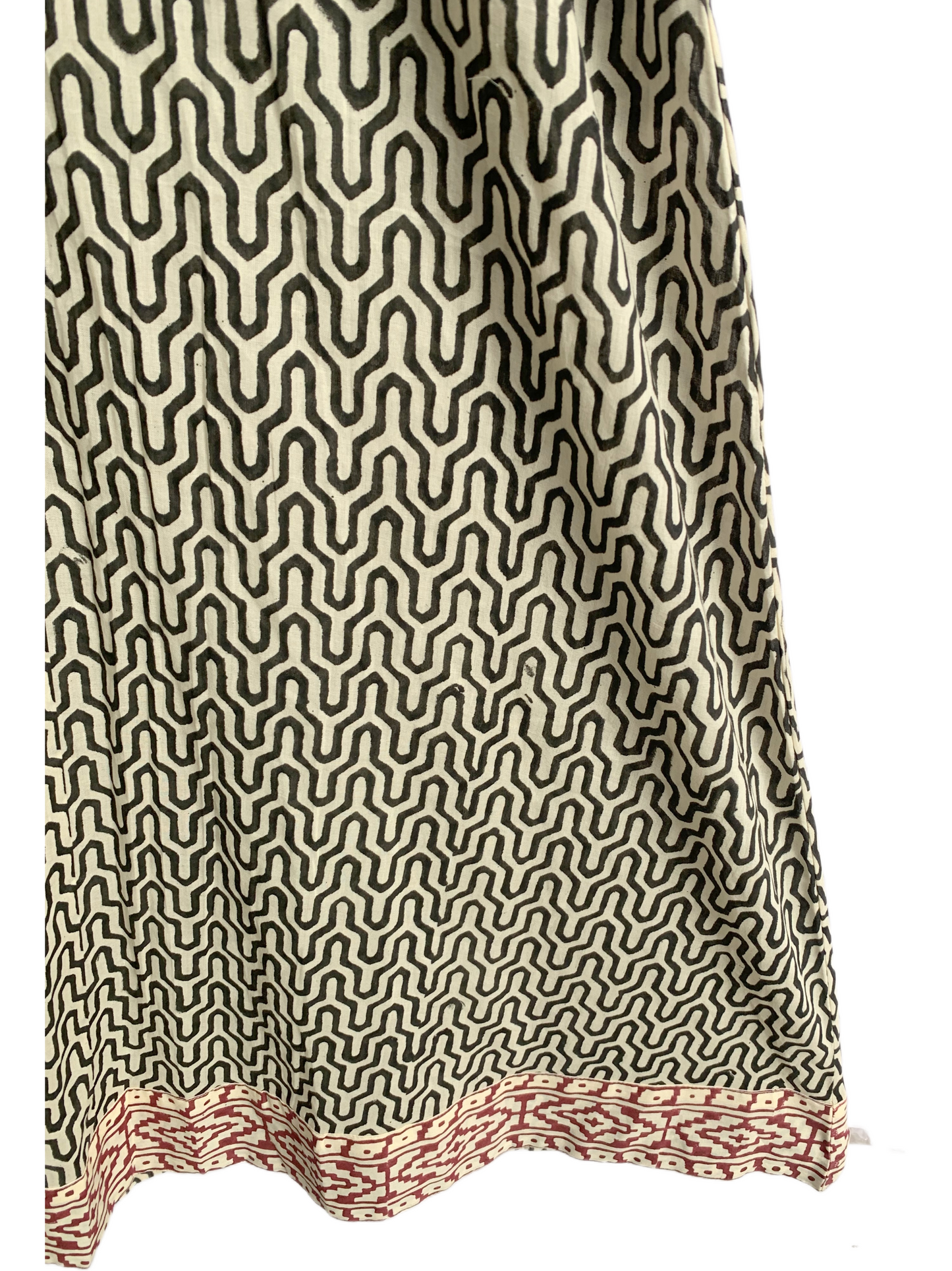 Beige Geometric Hand Block Print Cotton Maxi Dress – V-Neck Boho Style