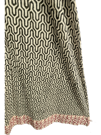 Beige Geometric Hand Block Print Cotton Maxi Dress – V-Neck Boho Style