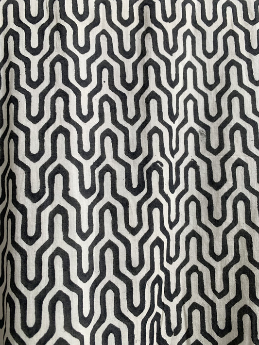 Beige Geometric Hand Block Print Cotton Maxi Dress – V-Neck Boho Style